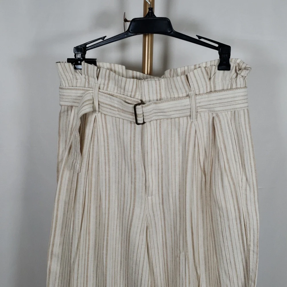 Banana Republic Outlet Linen Wide Leg Pants Beige Striped‎ Size 4 NWT Belted